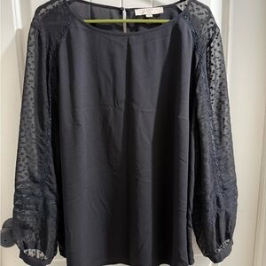 LOFT Black Sheer Sleeve Blouse